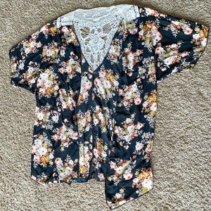 Floral Print, Crochet back Kimono